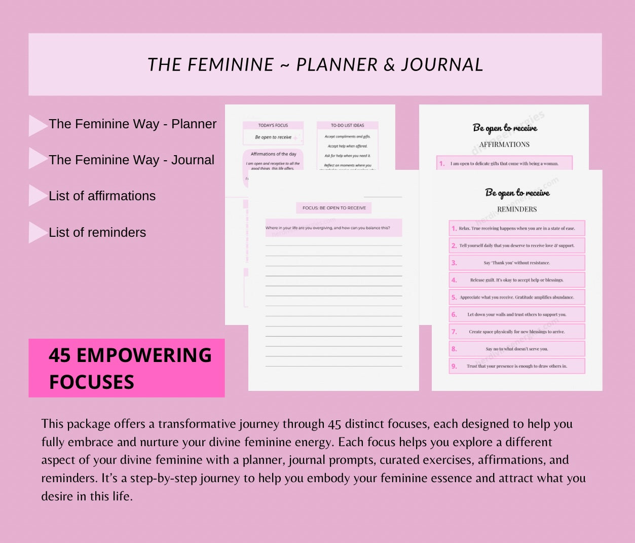 The Feminine Planner & Journal - 45 Focuses to Embrace Your Feminine Energy