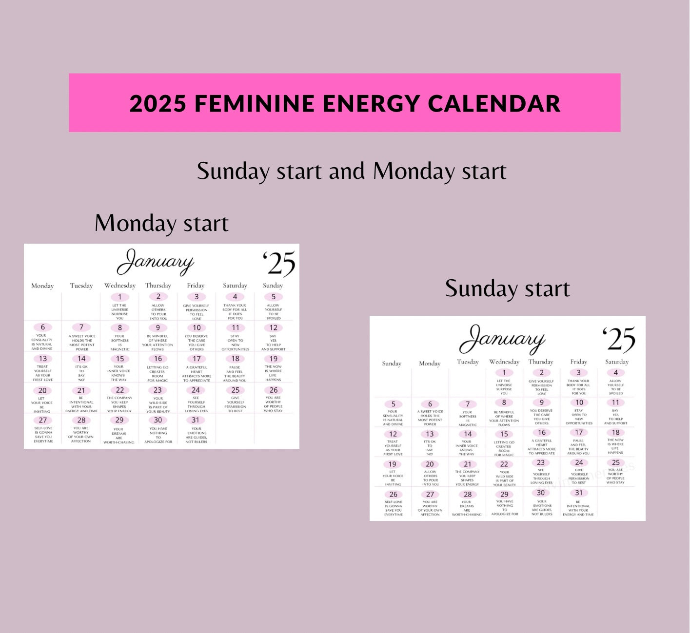 2025 Feminine Energy Calendar