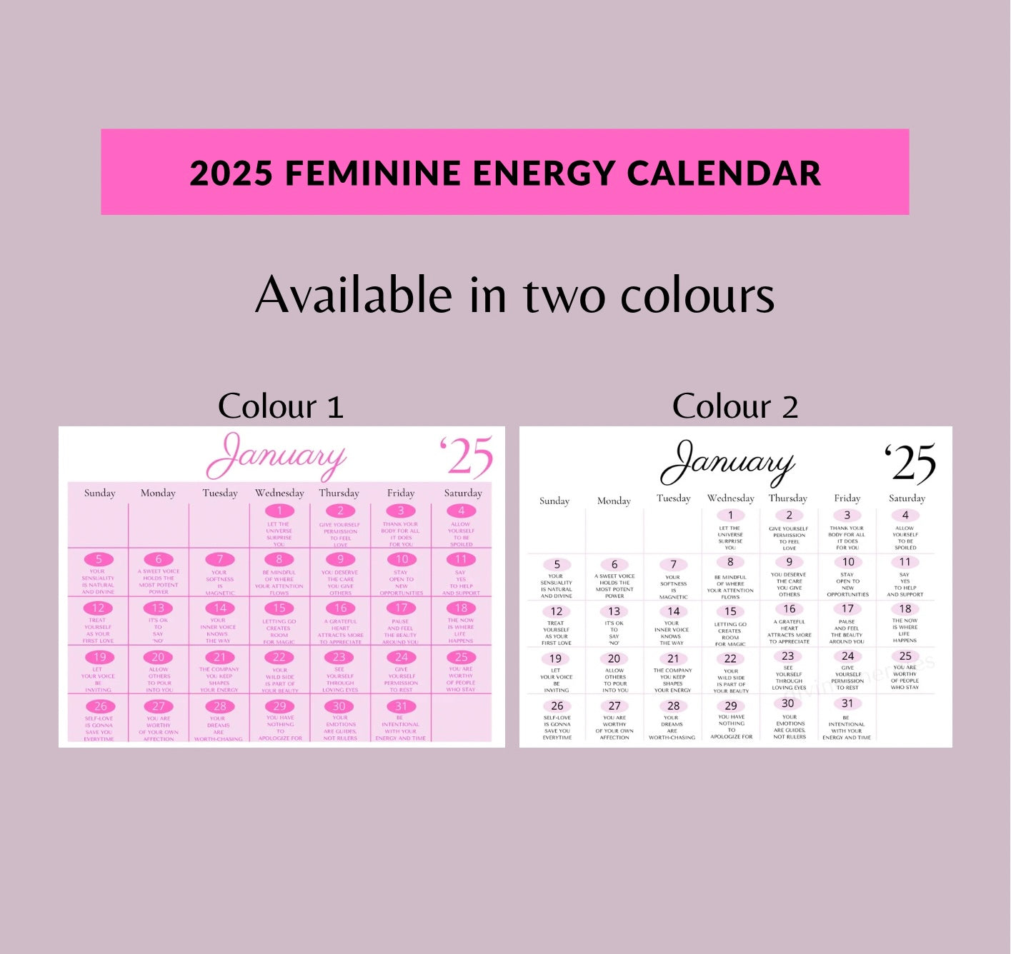 2025 Feminine Energy Calendar