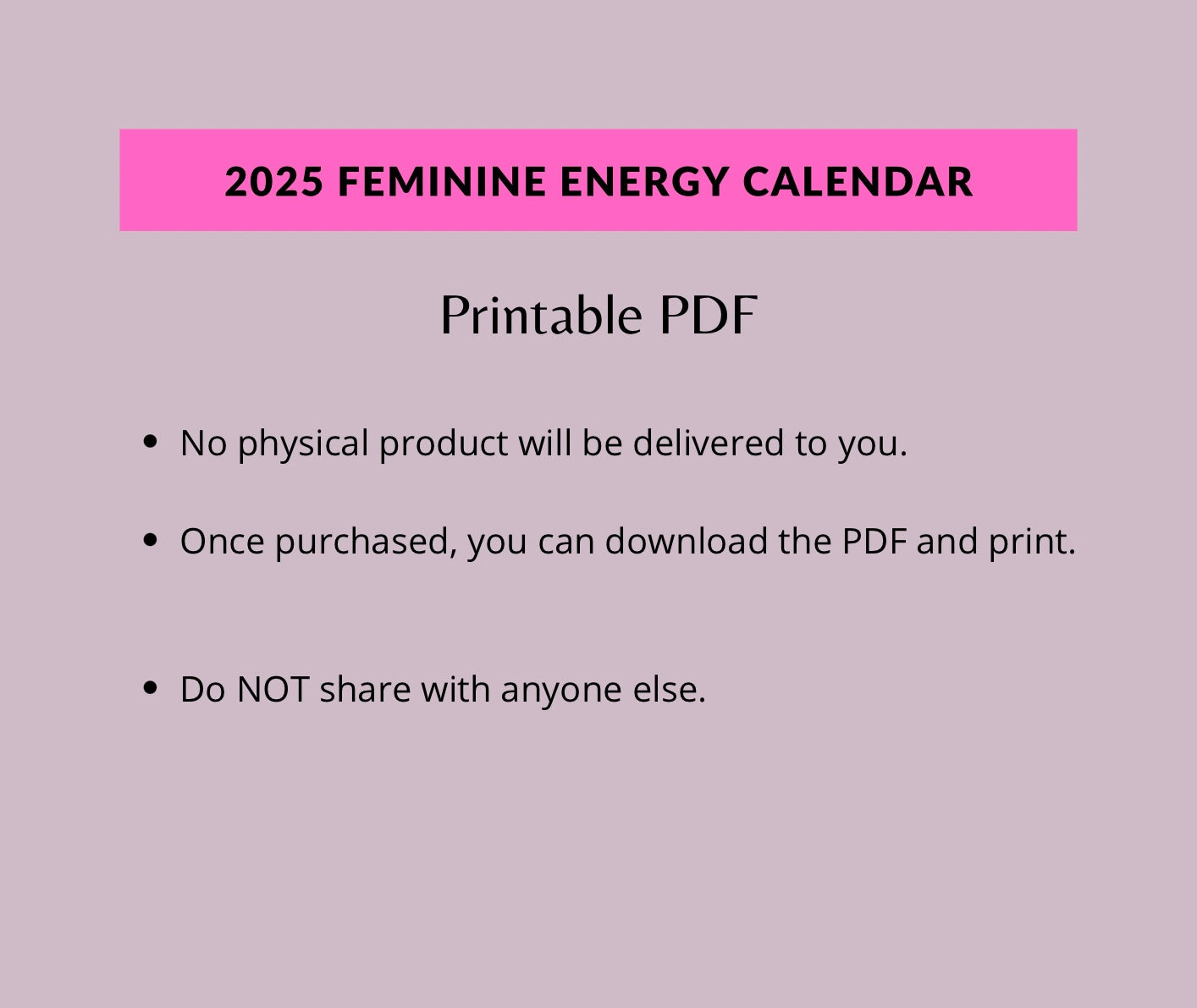 2025 Feminine Energy Calendar