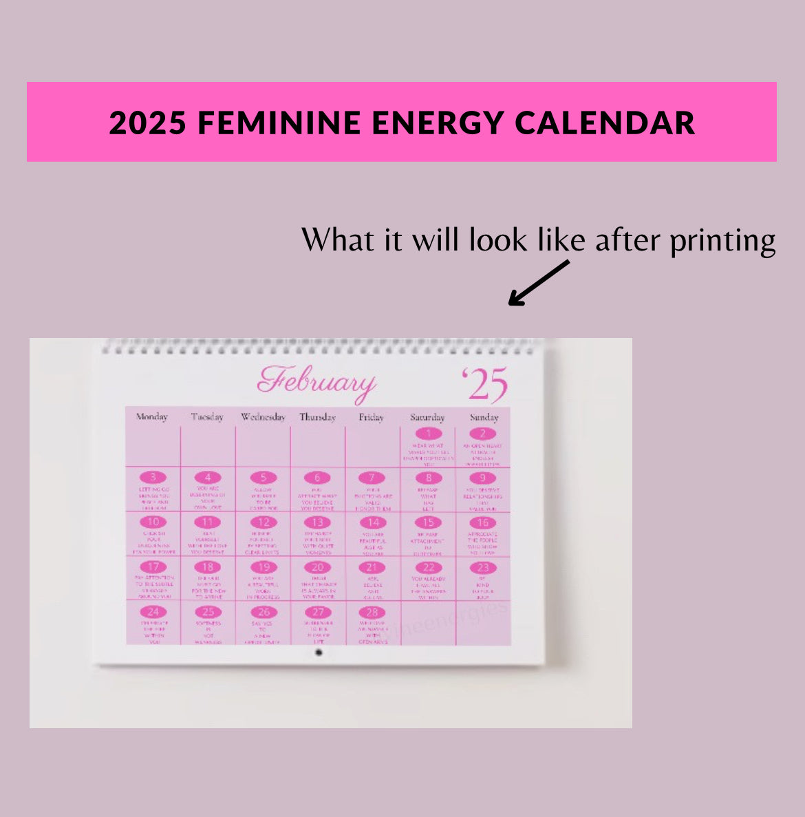 2025 Feminine Energy Calendar